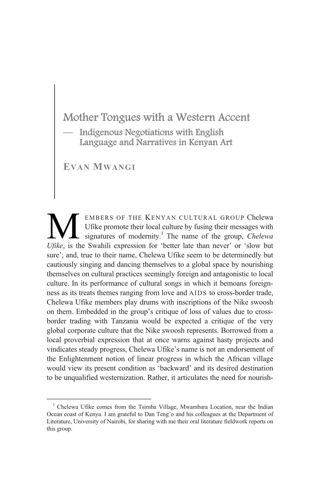 Mother Tongues with a Western Accent — Indigenous Negotiations with English Language and Narratives in Kenyan Art