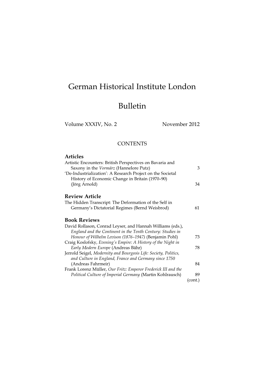 German Historical Institute London Bulletin Vol 34 (2012), No. 2