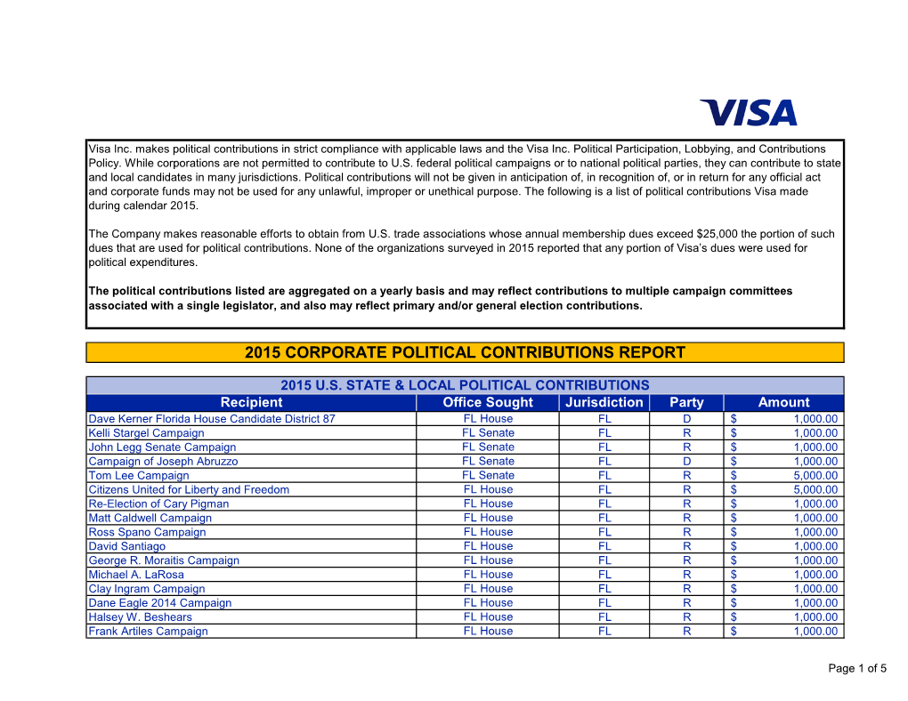 2015 Corporate Political Contributions Report