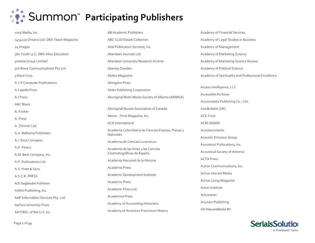 Participating Publishers