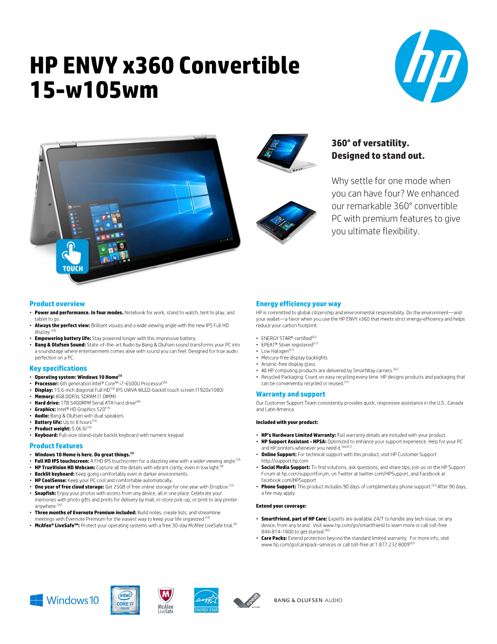 HP ENVY X360 Convertible 15-W105wm