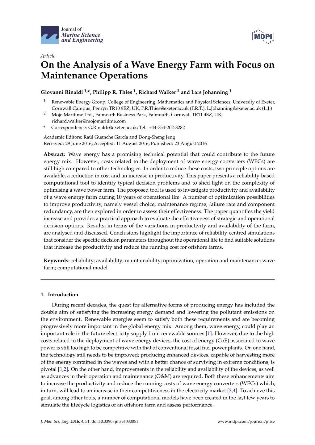 On the Analysis of a Wave Energy Farm with Focus on Maintenance Operations