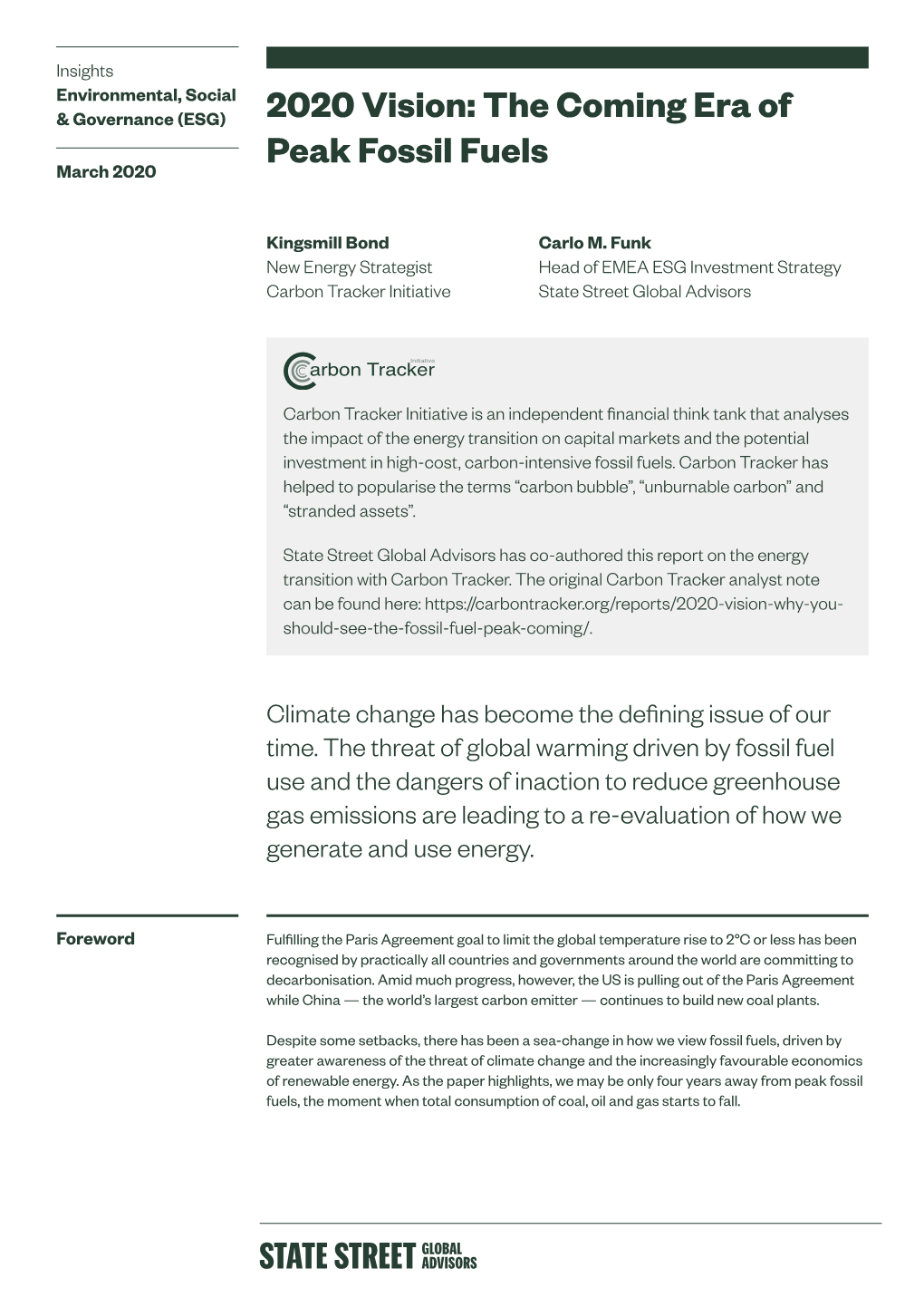 The Coming Era of Peak Fossil Fuels March 2020