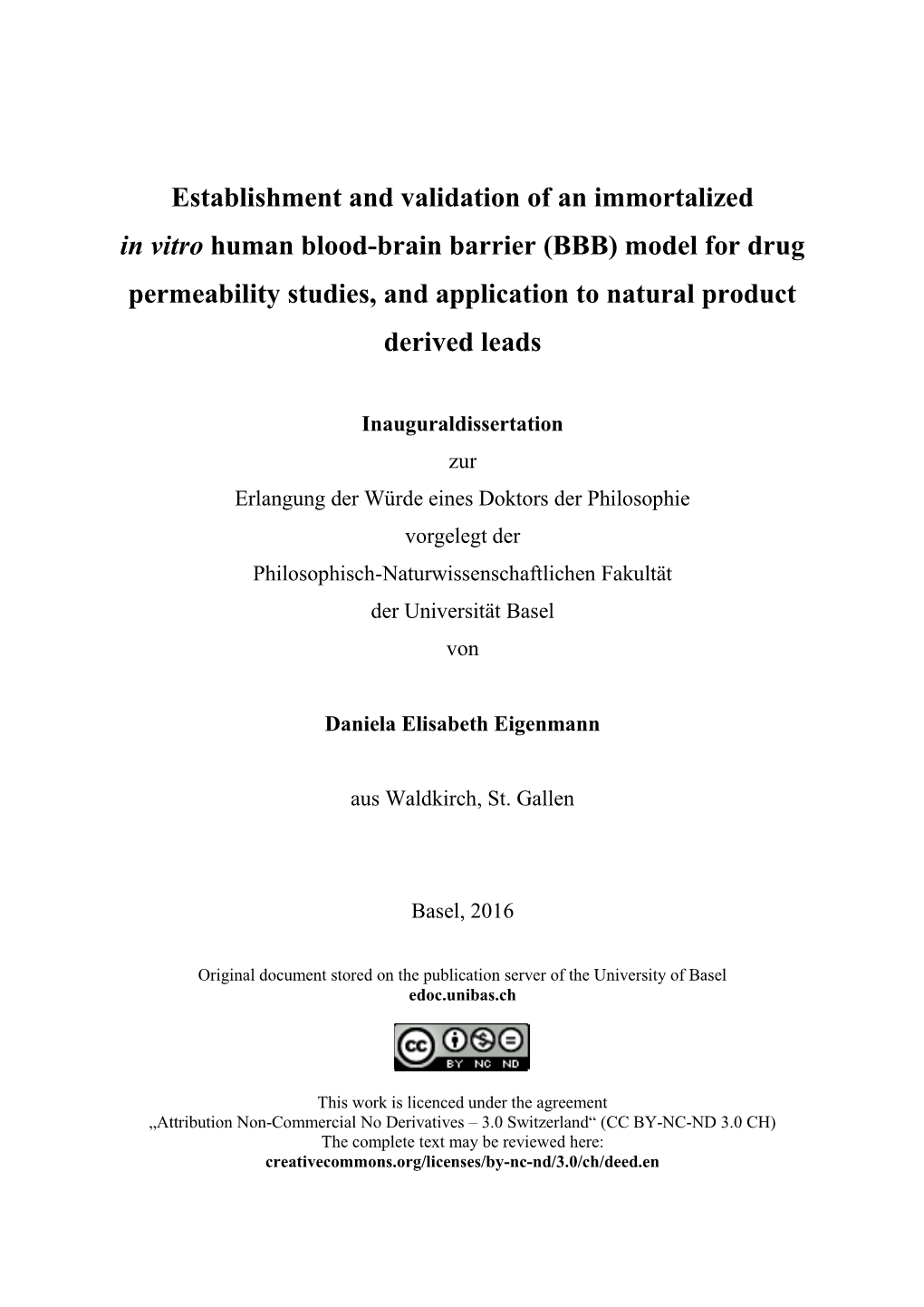 (BBB) Model for Drug Permeability Studies, and Application to Natural Product