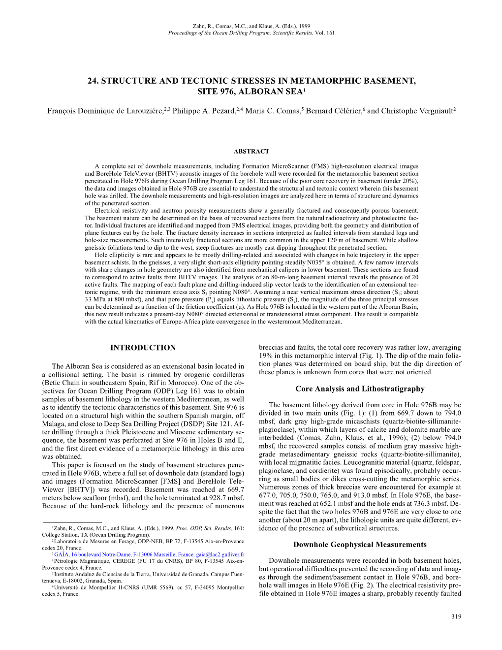 24. Structure and Tectonic Stresses in Metamorphic Basement, Site 976, Alboran Sea1