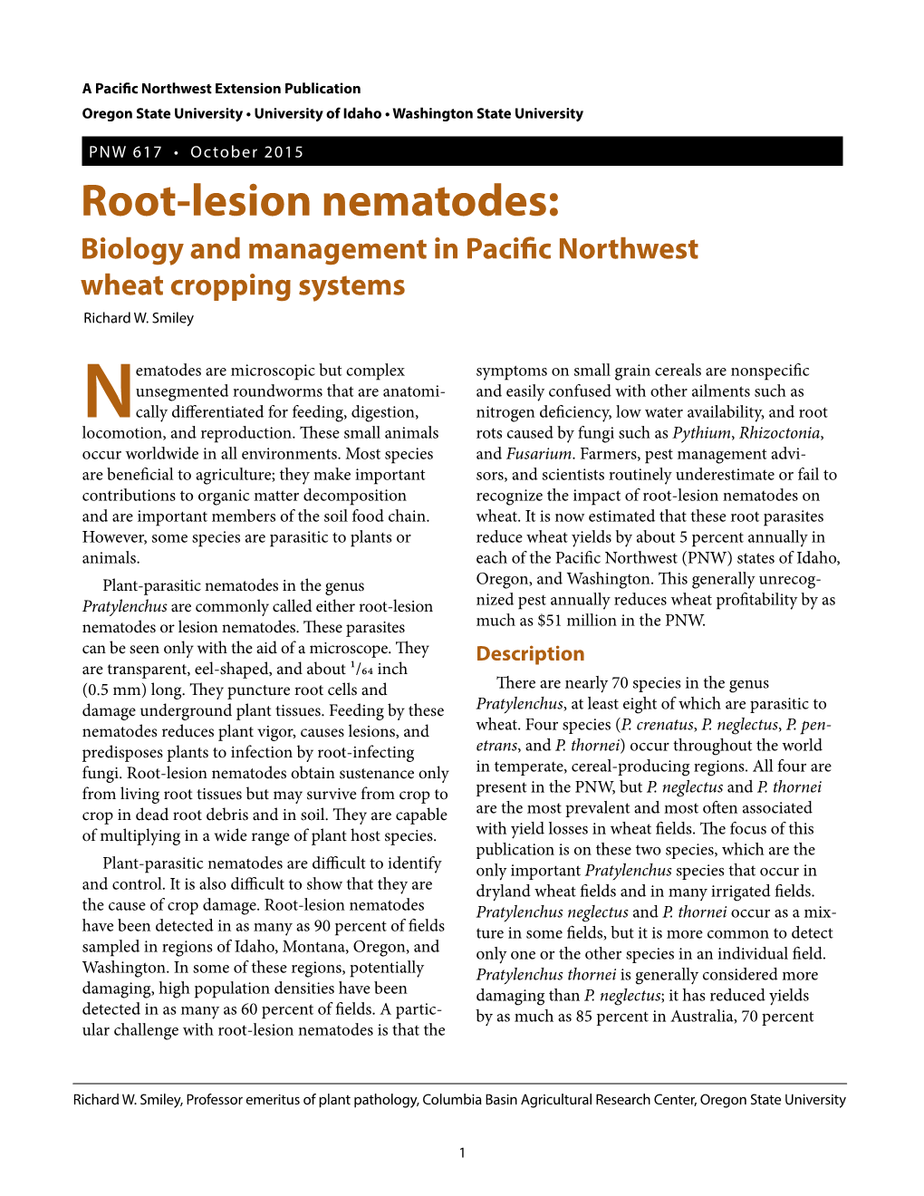 Root-Lesion Nematodes: Biology and Management in Pacific Northwest Wheat Cropping Systems Richard W