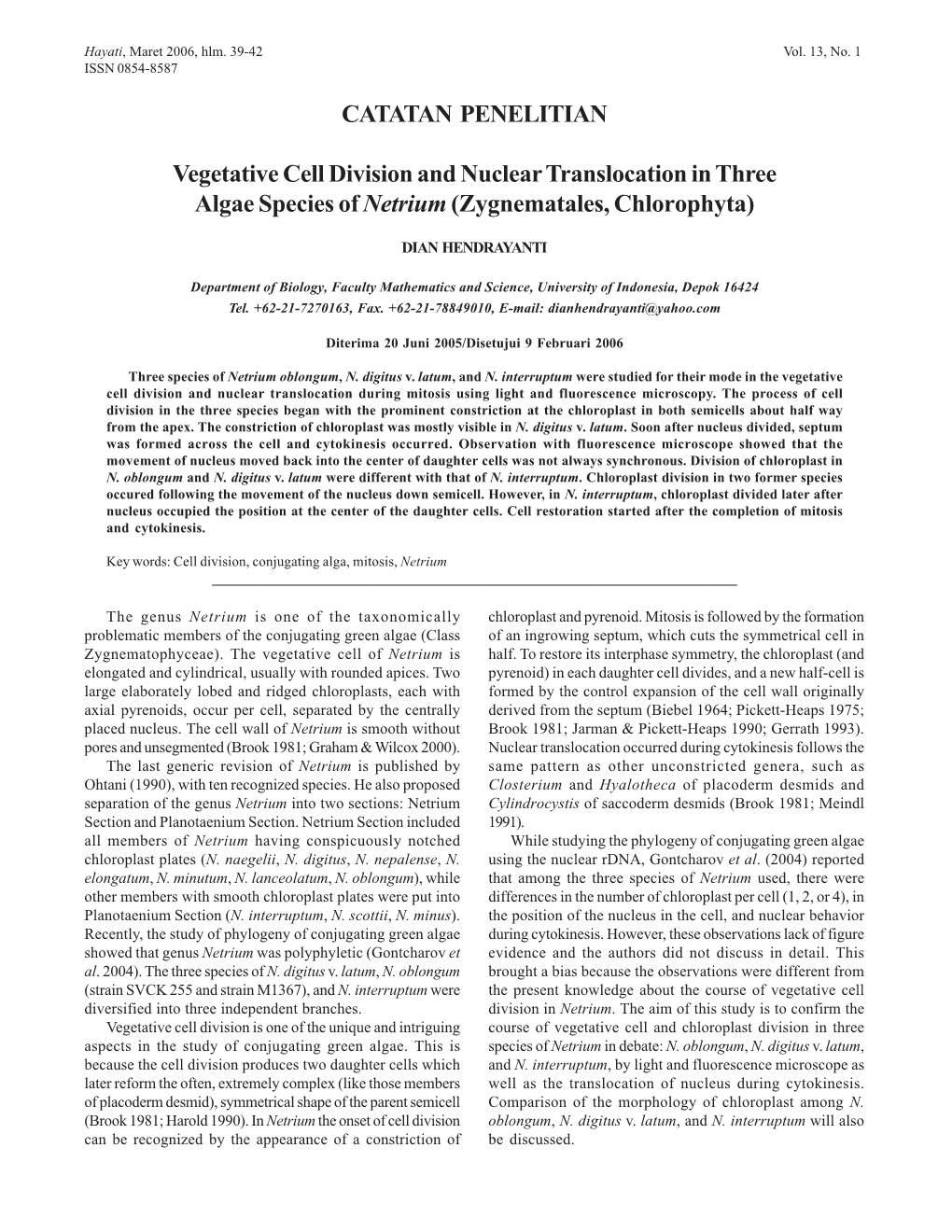 Vegetative Cell Division and Nuclear Translocation in Three Algae Species of Netrium (Zygnematales, Chlorophyta)