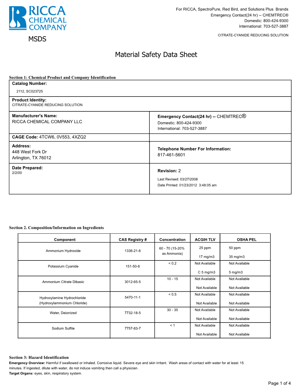 MSDS Material Safety Data Sheet