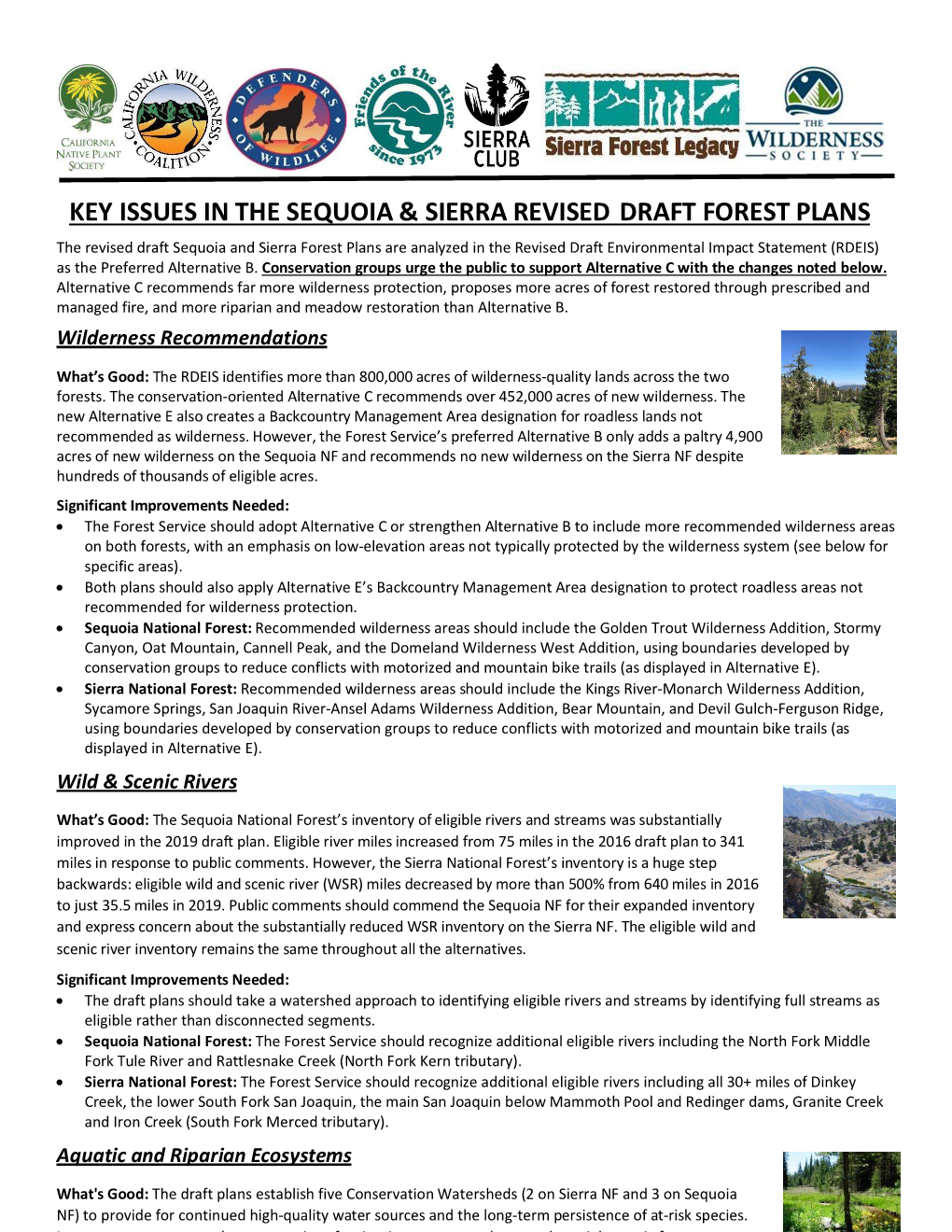 Key Issues in the Sequoia & Sierra Revised Draft Forest