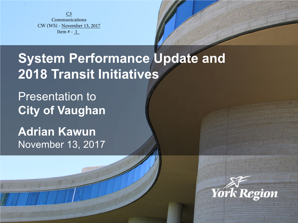 York Region Transit (YRT/Viva) System Performance