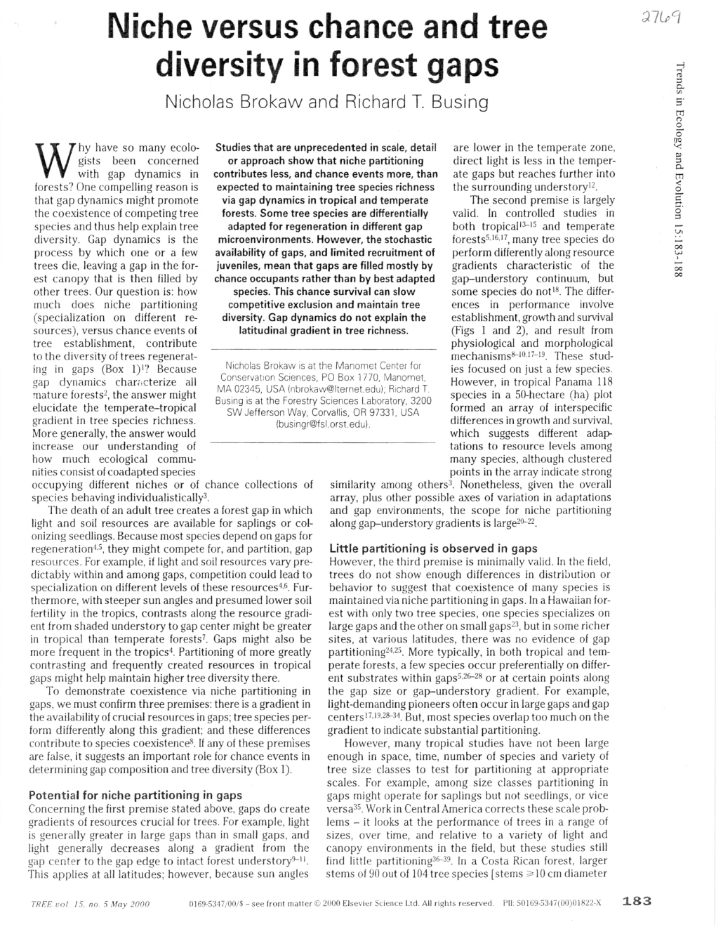 Niche Versus Chance and Tree Diversity in Forest Gaps