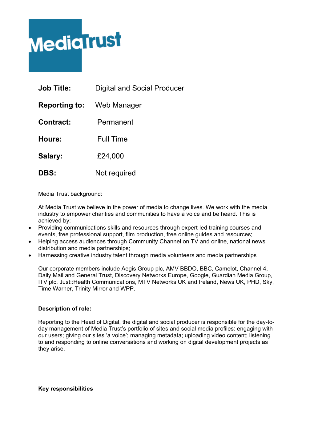 Job Title: Digital and Social Producer