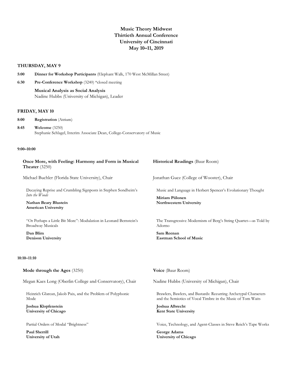 Music Theory Midwest Thirtieth Annual Conference University of Cincinnati May 10–11, 2019