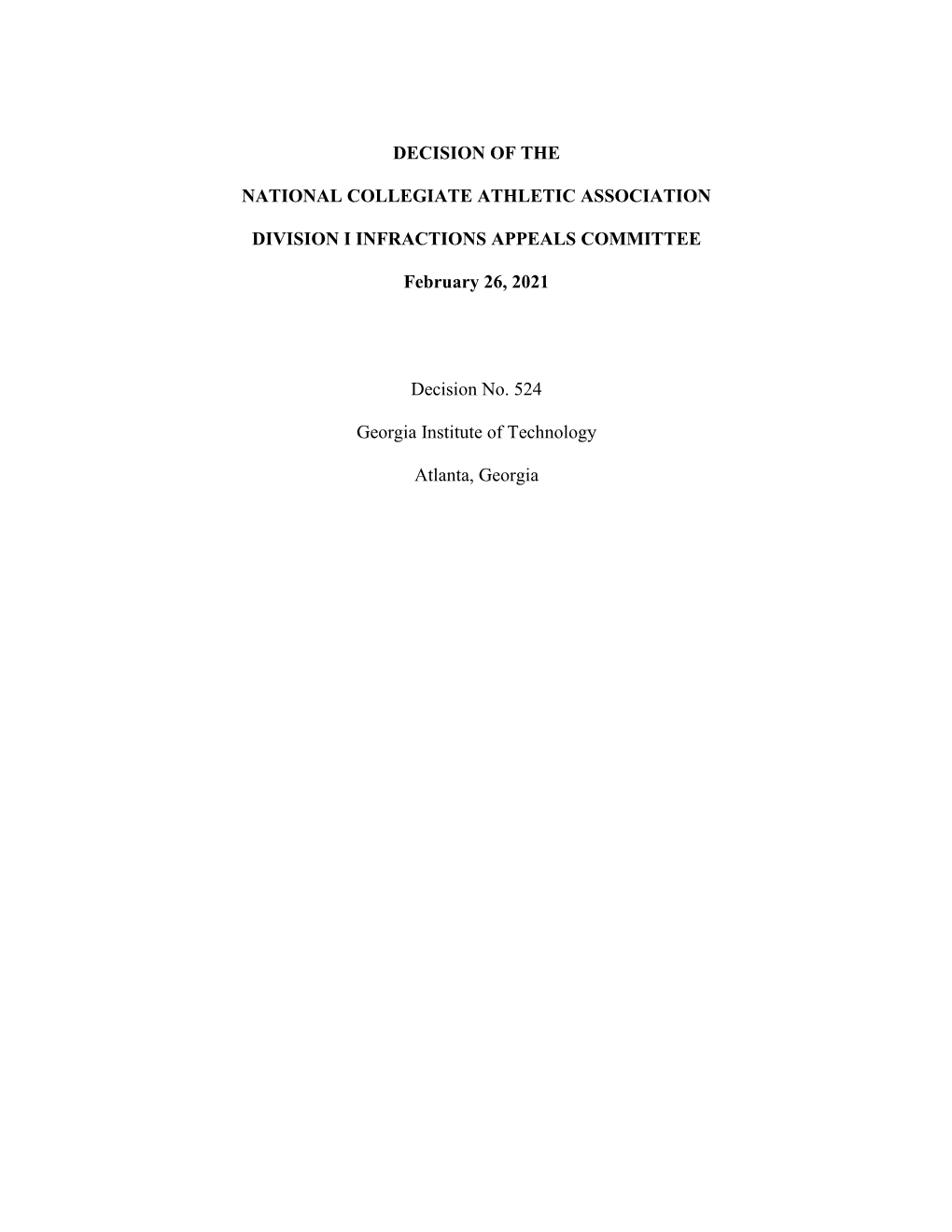 Feb. 2021 Georgia Tech Public Appeals Decision