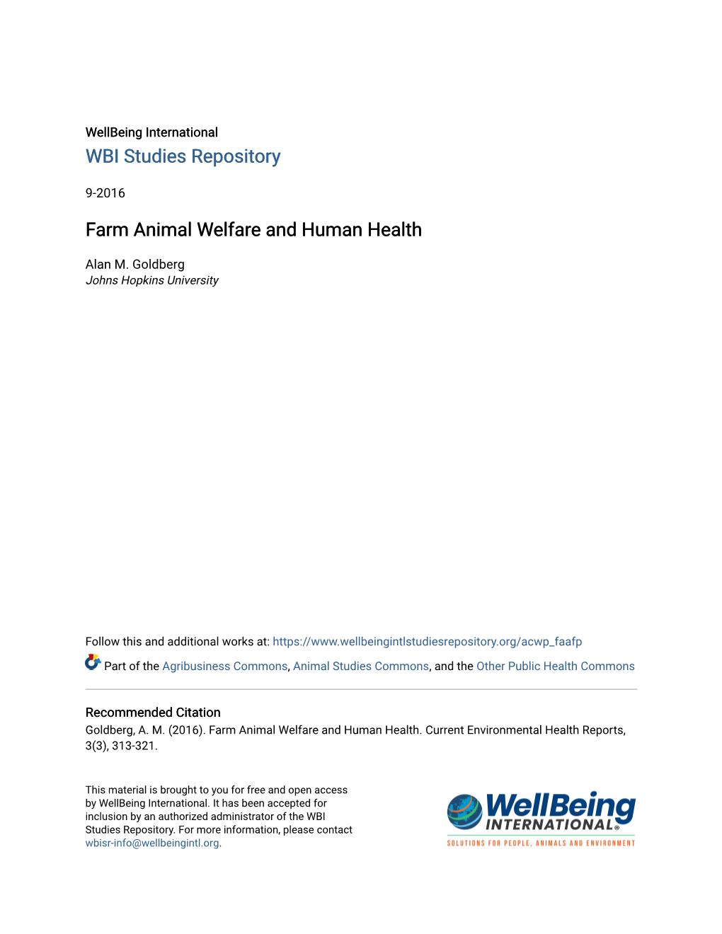 Farm Animal Welfare and Human Health