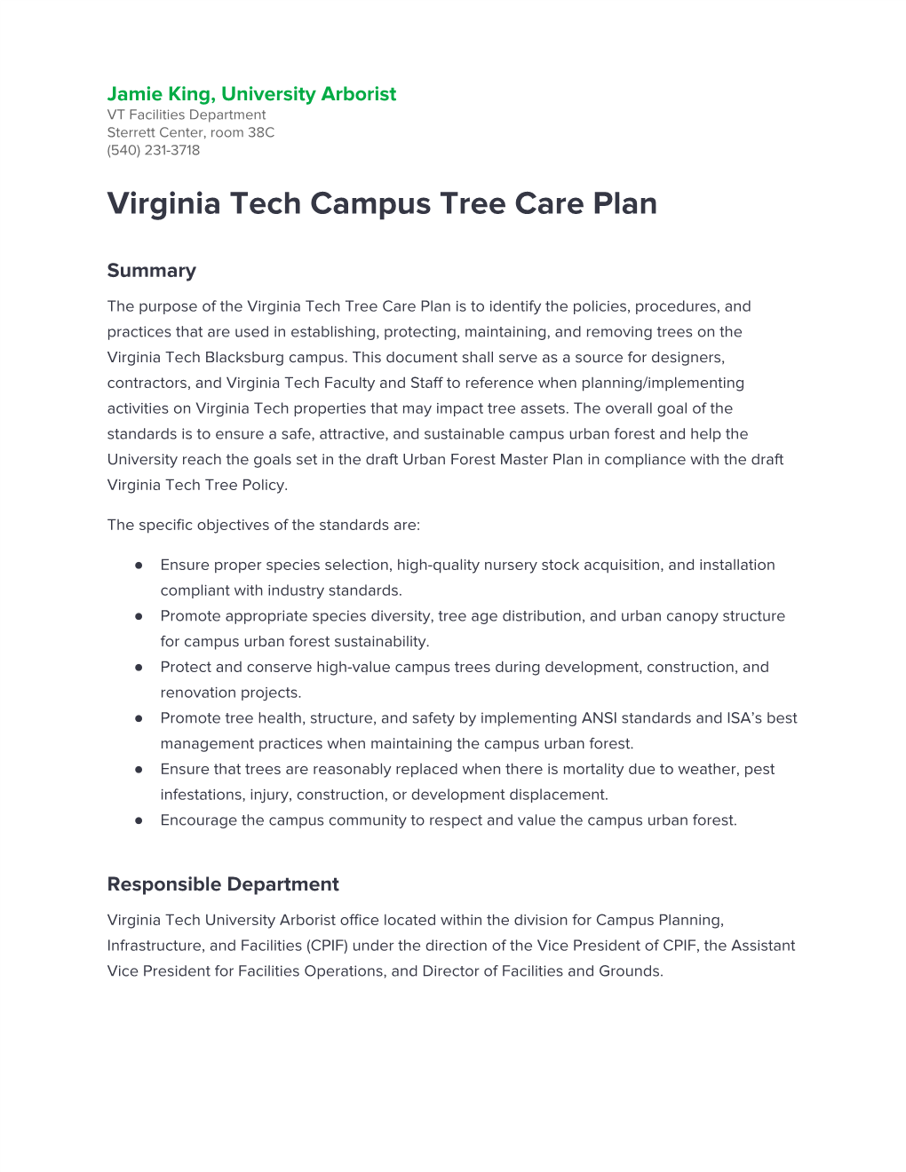 Virginia Tech Campus Tree Care Plan