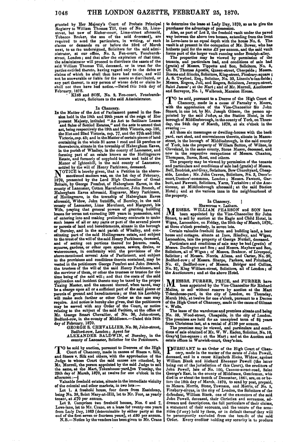 The London Gazette, February 25, 1870