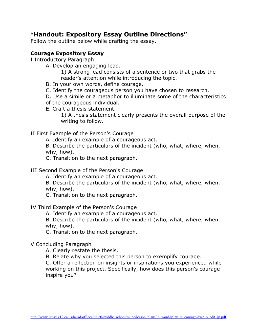 Handout: Expository Essay Outline Directions