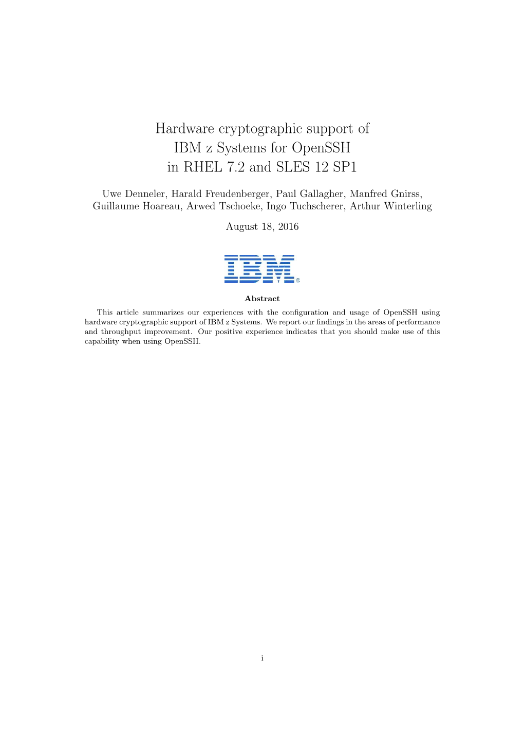 Hardware Cryptographic Support of IBM Z Systems for Openssh in RHEL 7.2 and SLES 12 SP1