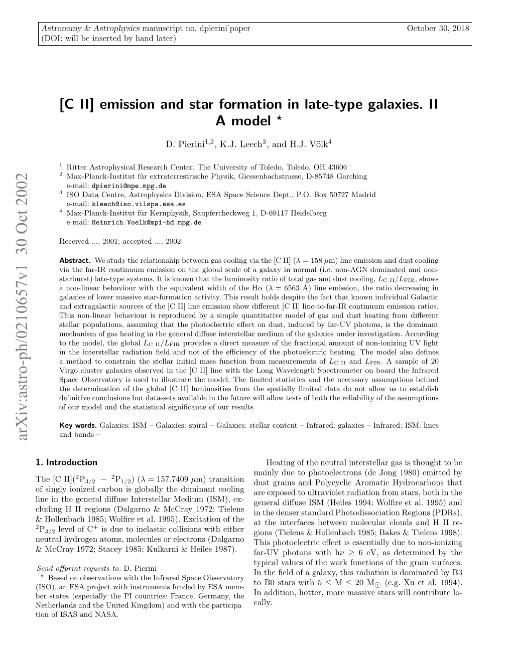 [C II] Emission and Star Formation in Late-Type Galaxies. II a Model