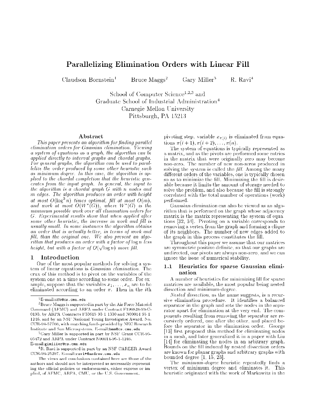 Parallel Gaussian Elimination with Linear Fill