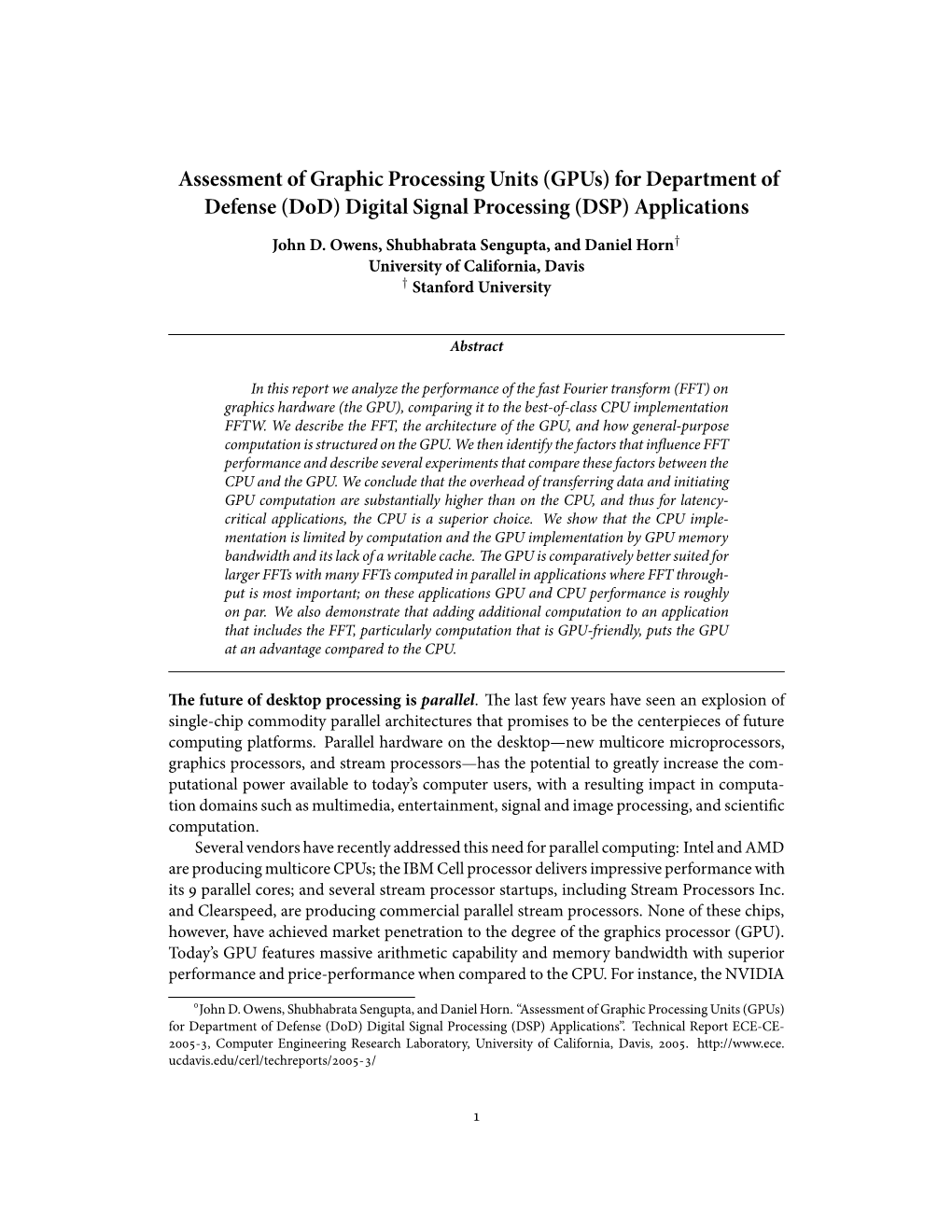 (Gpus) for Department of Defense (Dod) Digital Signal Processing (DSP) Applications