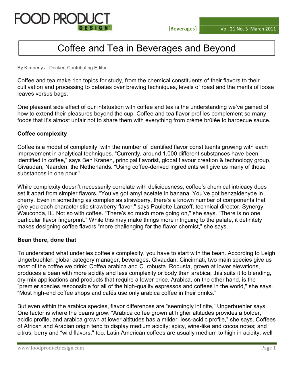 Coffee and Tea in Beverages and Beyond