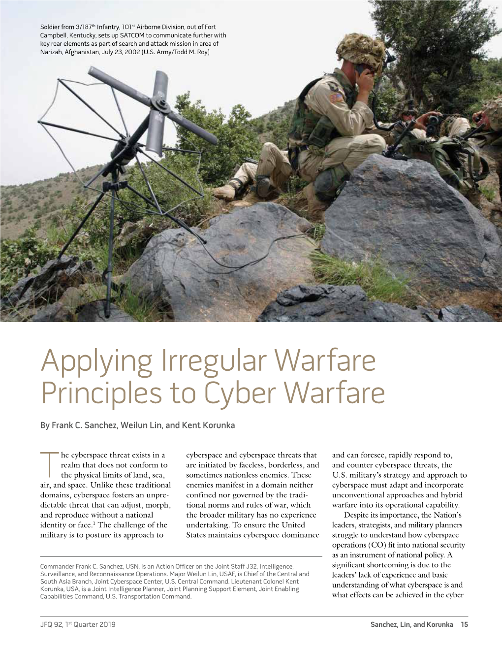 Applying Irregular Warfare Principles to Cyber Warfare