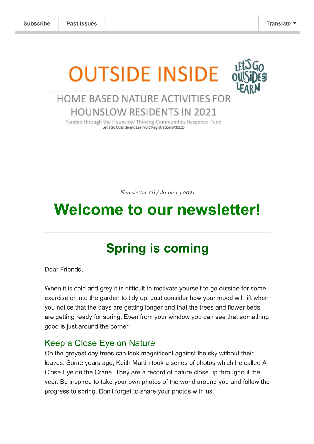 Newsletter 26 / January 2021 Welcome to Our Newsletter!