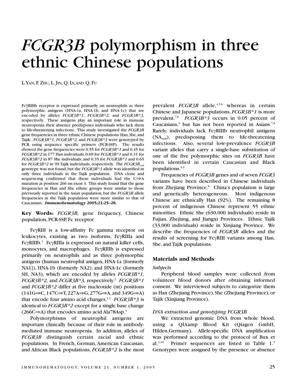 FCGR3B Polymorphism in Three Ethnic Chinese Populations