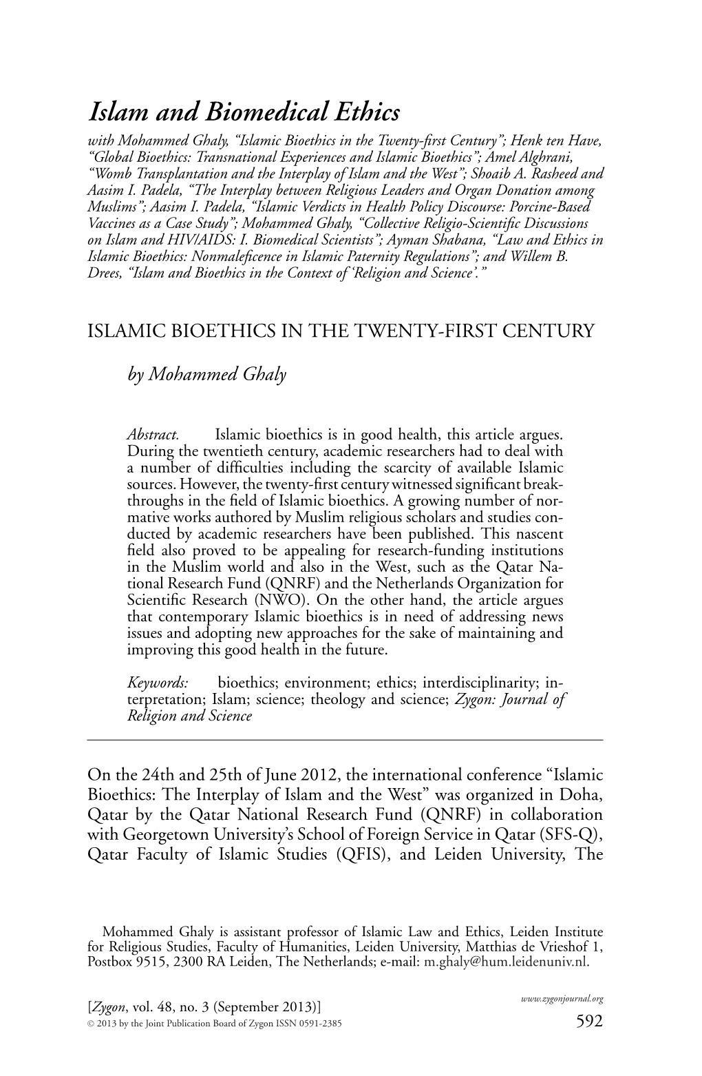 Islamic Bioethics in the Twentyfirst Century