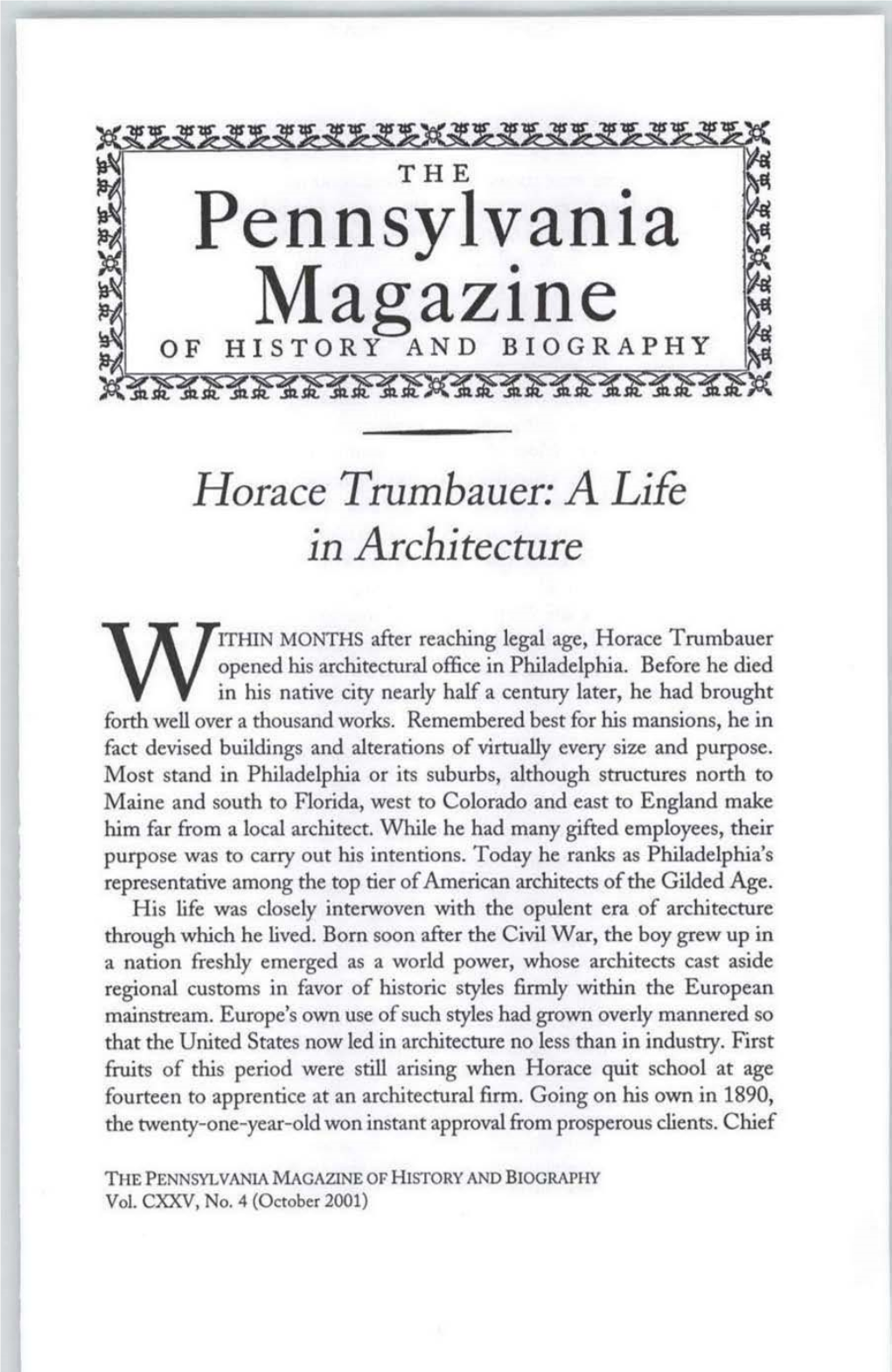 Horace Trumbauer: a Life in Architecture