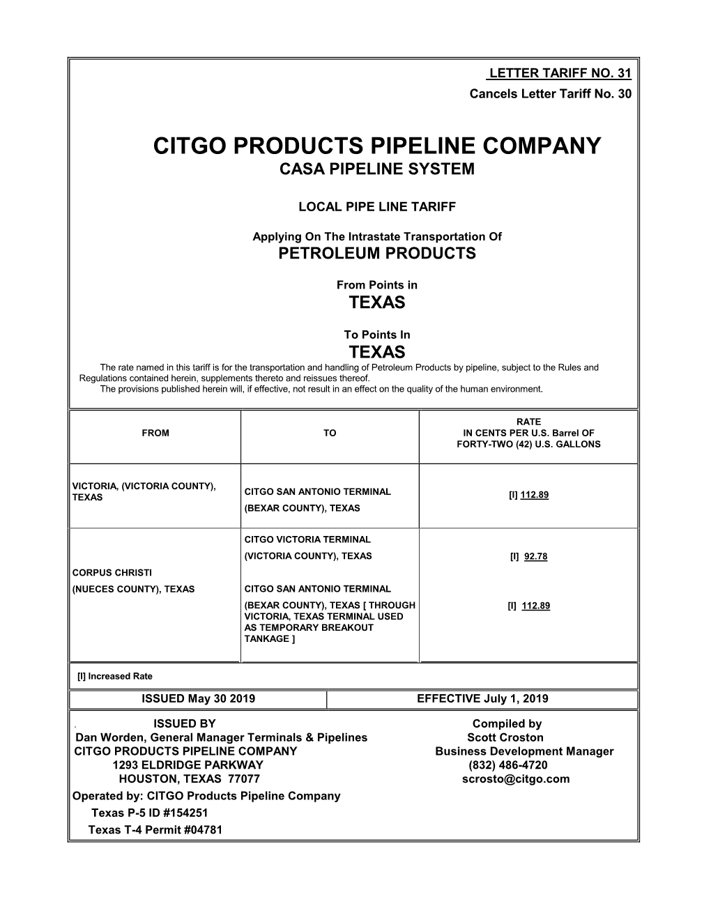 Citgo Products Pipeline Company Casa Pipeline System