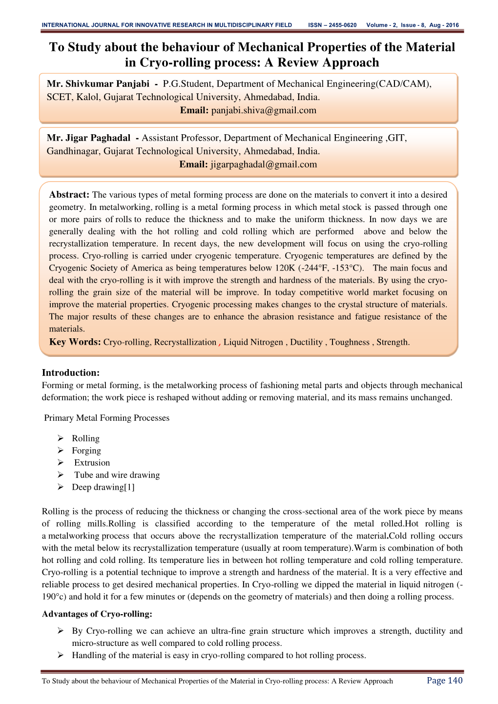 To Study About the Behaviour of Mechanical Properties of the Material in Cryo-Rolling Process: a Review Approach