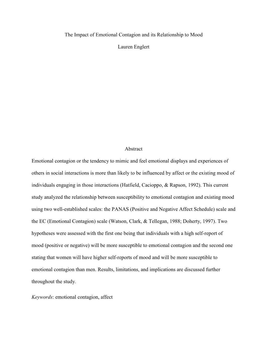 The Impact of Emotional Contagion and Its Relationship to Mood