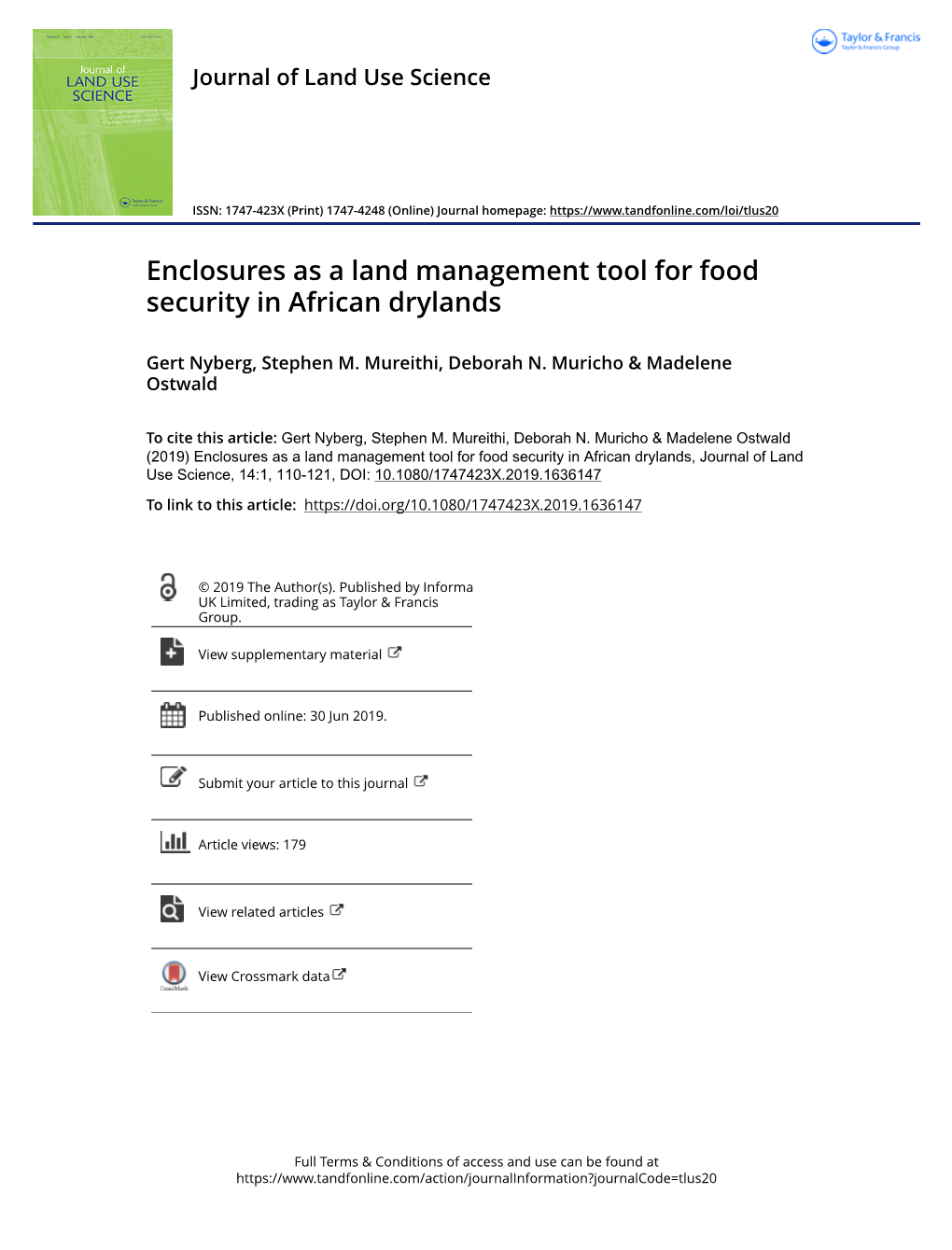 Enclosures As a Land Management Tool for Food Security in African Drylands