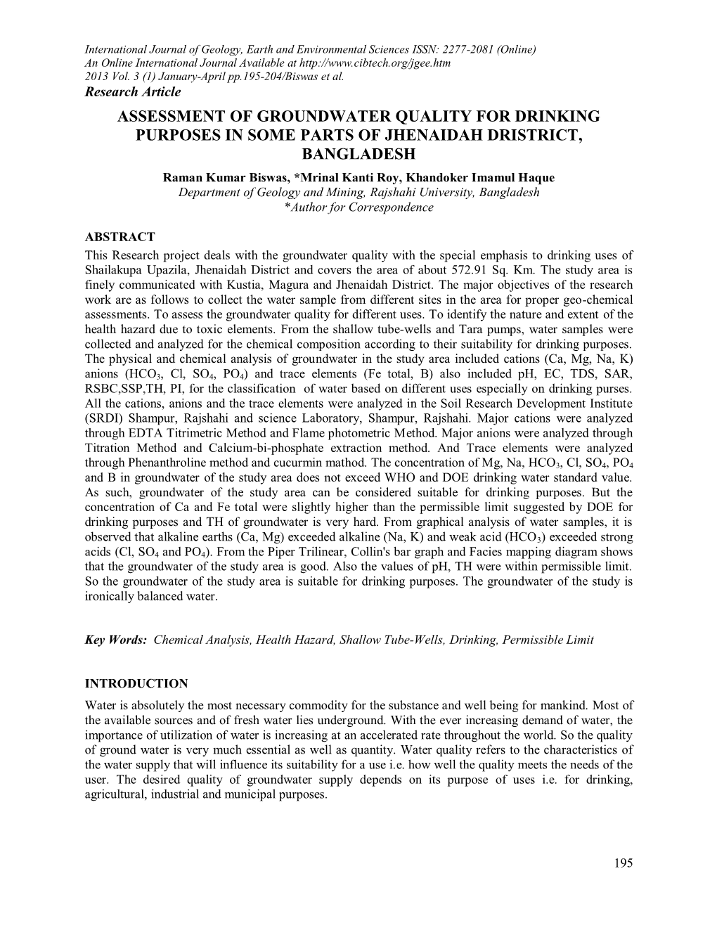 Study of Groundwater Quality in Shailakupa