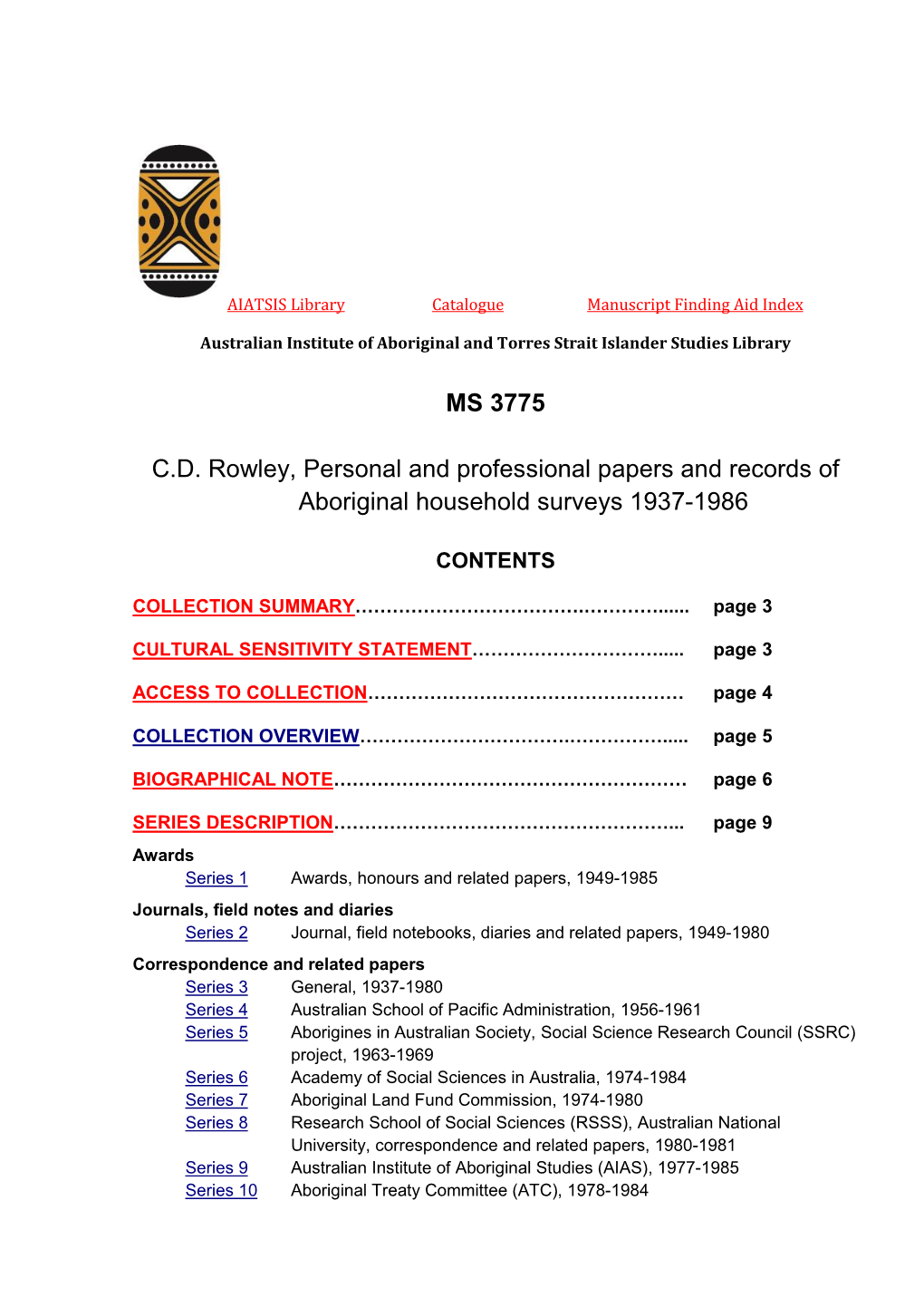 MS 3775 C.D. Rowley, Personal and Professional Papers and Records Of