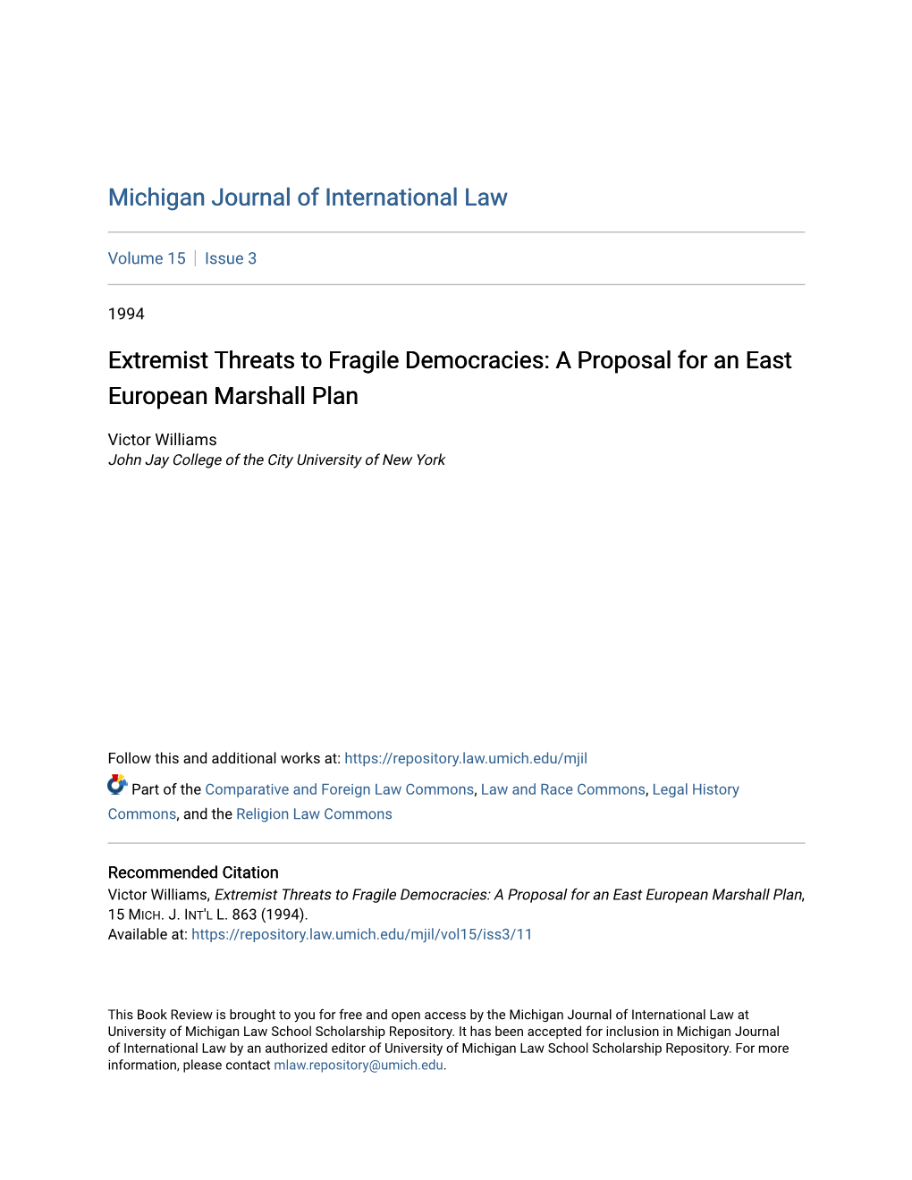 Extremist Threats to Fragile Democracies: a Proposal for an East European Marshall Plan