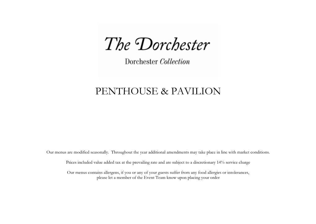 Penthouse and Pavilion Menus