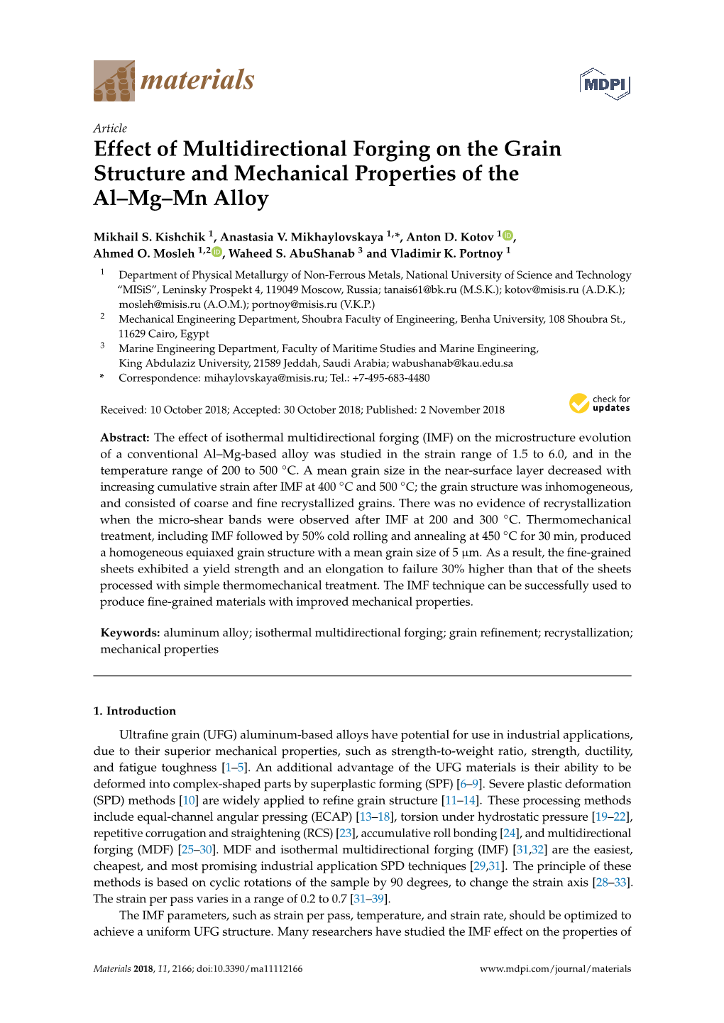 Effect of Multidirectional Forging on the Grain Structure and Mechanical Properties of the Al–Mg–Mn Alloy