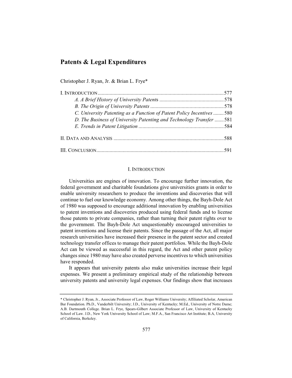 Patents & Legal Expenditures