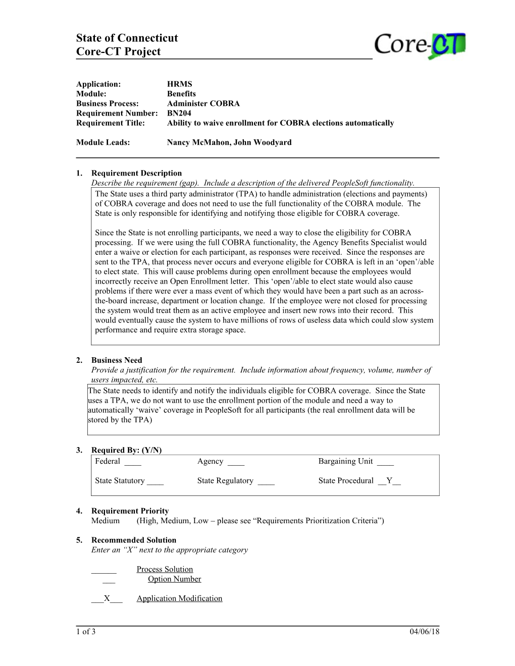 BN204 Waive COBRA Enrollment