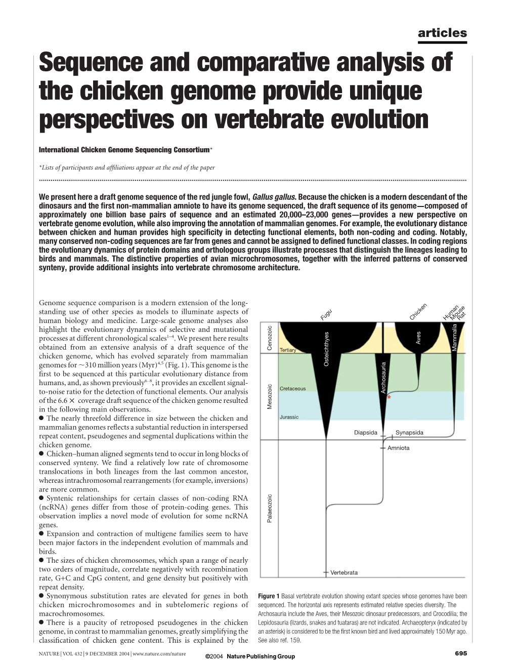 Sequence and Comparative Analysis of the Chicken Genome Provide Unique Perspectives on Vertebrate Evolution