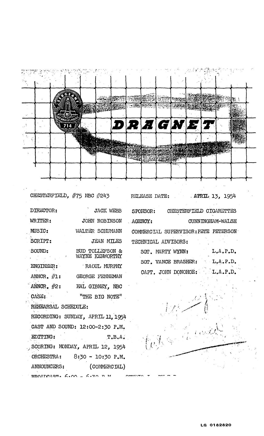 Ielb, #75 NBC 7 =243 -: APRIL 13, 1954