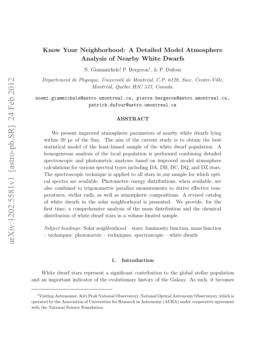 Arxiv:1202.5581V1 [Astro-Ph.SR]