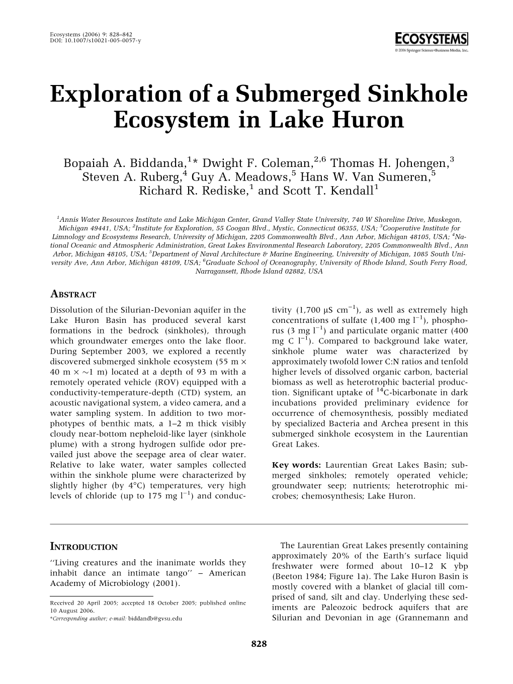 Exploration of a Submerged Sinkhole Ecosystem in Lake Huron