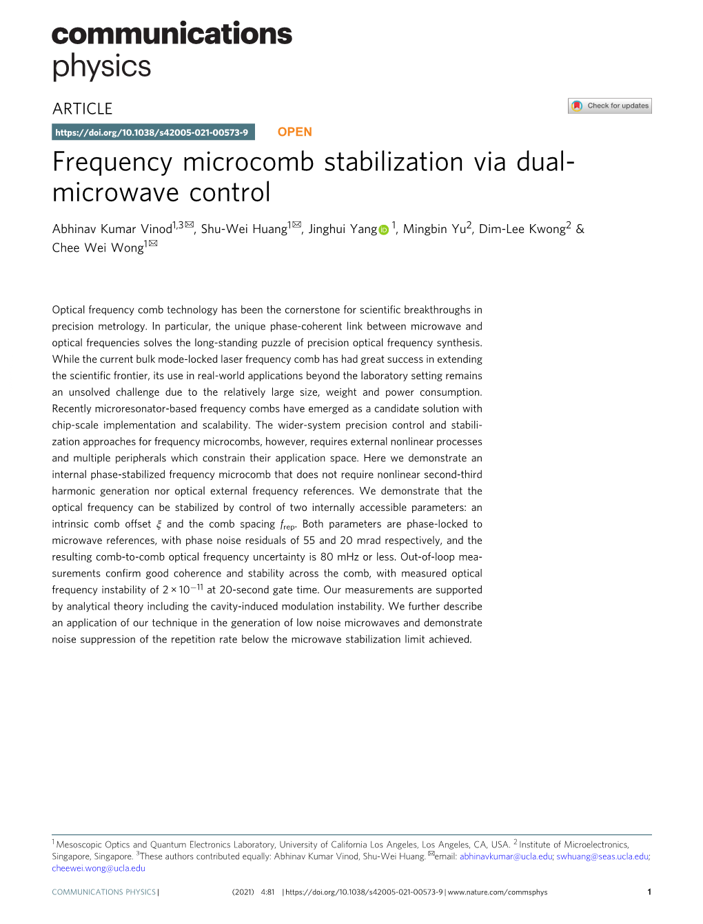 Frequency Microcomb Stabilization Via Dual-Microwave Control