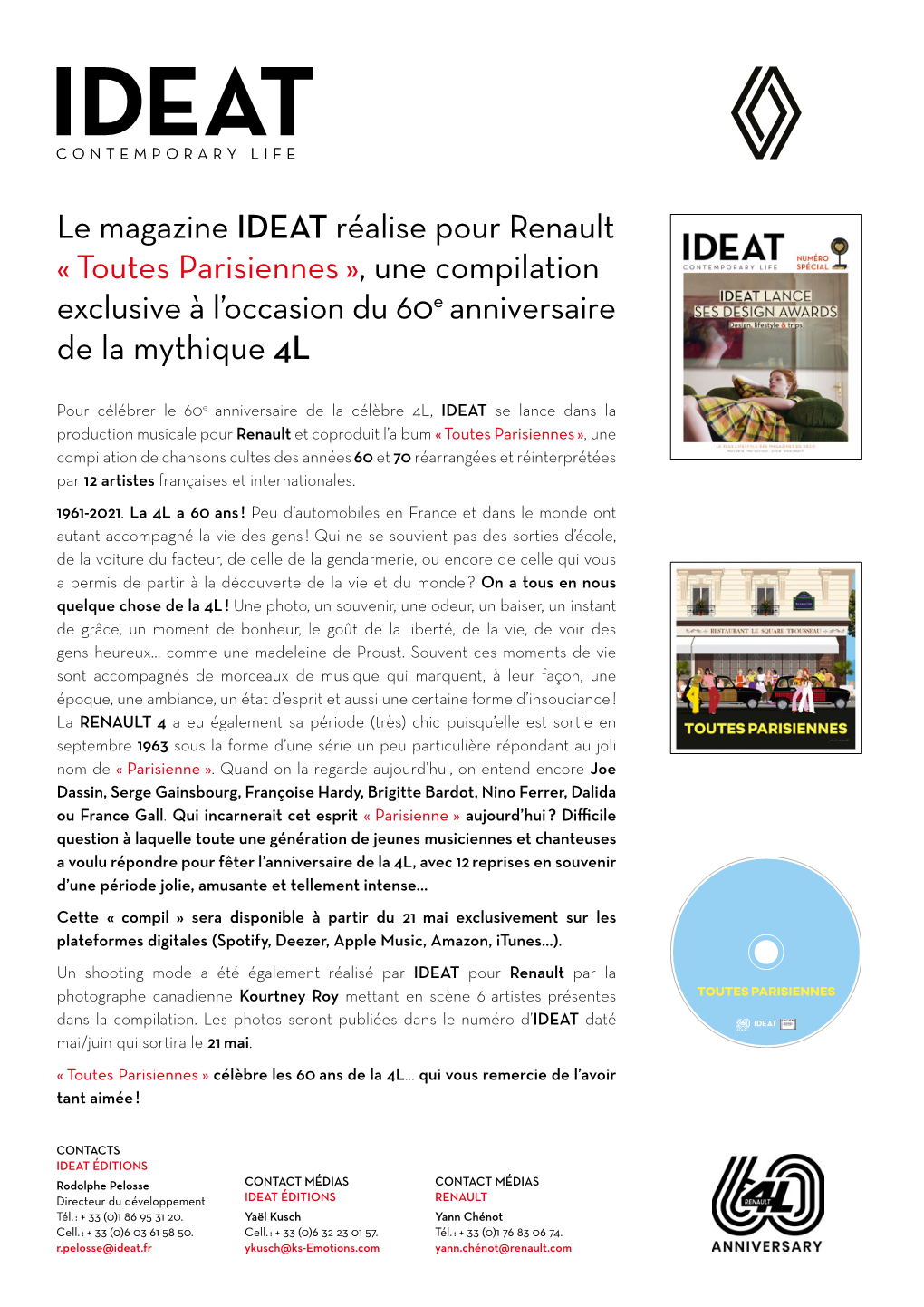 Le Magazine IDEAT Réalise Pour Renault « Toutes Parisiennes », Une Compilation Exclusive À L’Occasion Du 60E Anniversaire De La Mythique 4L