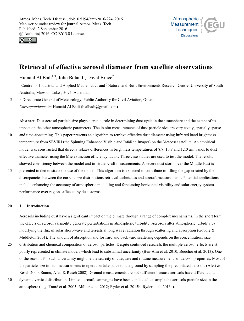 Retrieval of Effective Aerosol Diameter from Satellite Observations